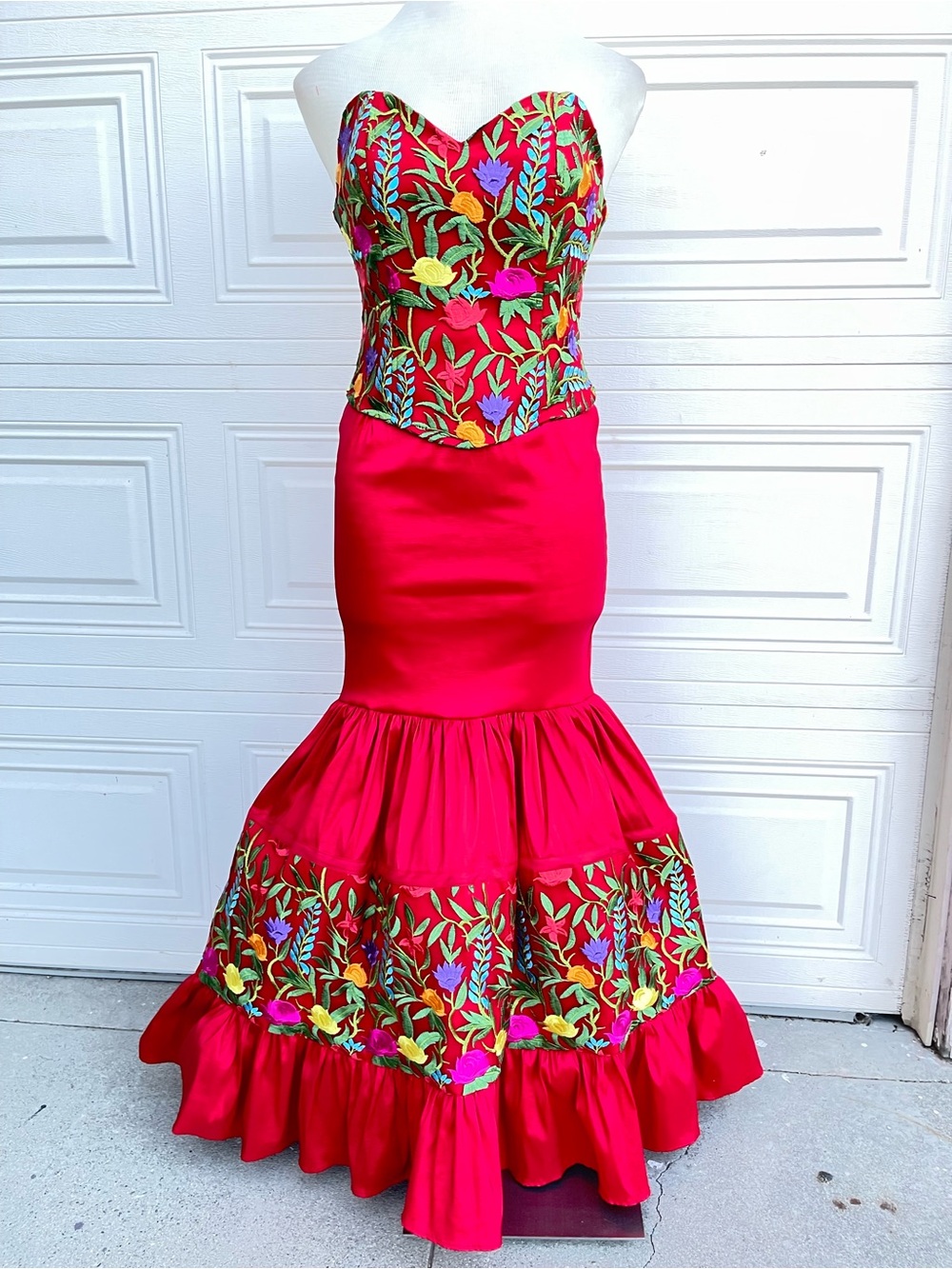 Strapless Fuchsia Floral Embroidered Mermaid Gown